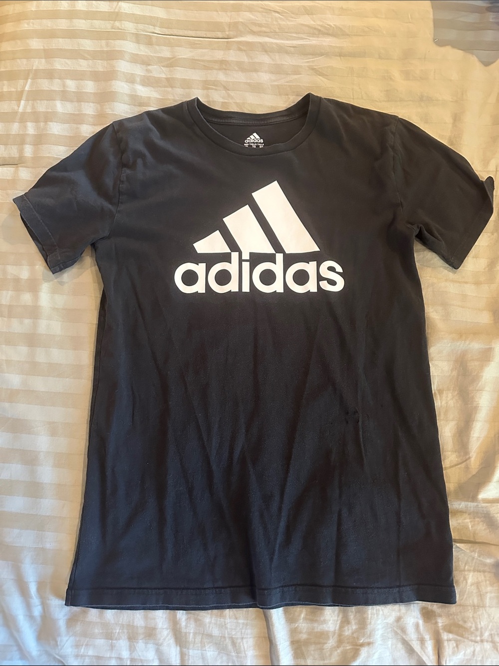 adidas Black Tee with White Trefoil-Style Logo